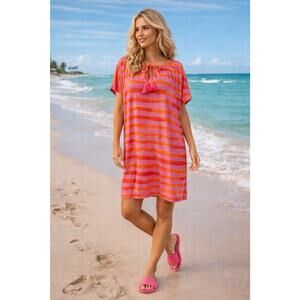 Tommy Bahama Bossa Nova Stripe Tunic Dress French Rose Linen Blend Size Medium